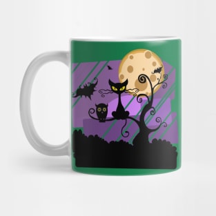 Halloween Night Owl & Cat & Bat Mug